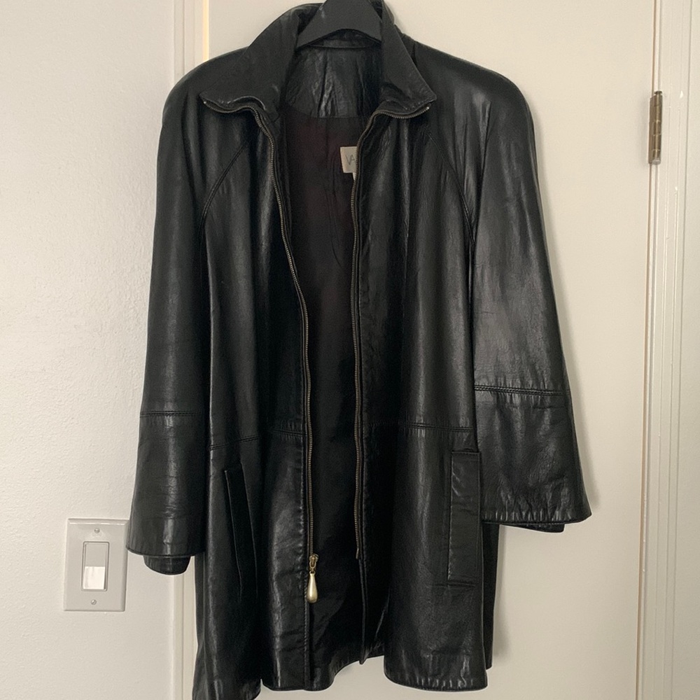 Large black leather coat